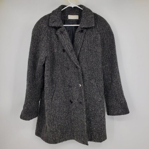 Sandro Boiled Wool Blend Women's Grey Double Breasted Pea Jacket Coat Size 8 - Picture 1 of 11